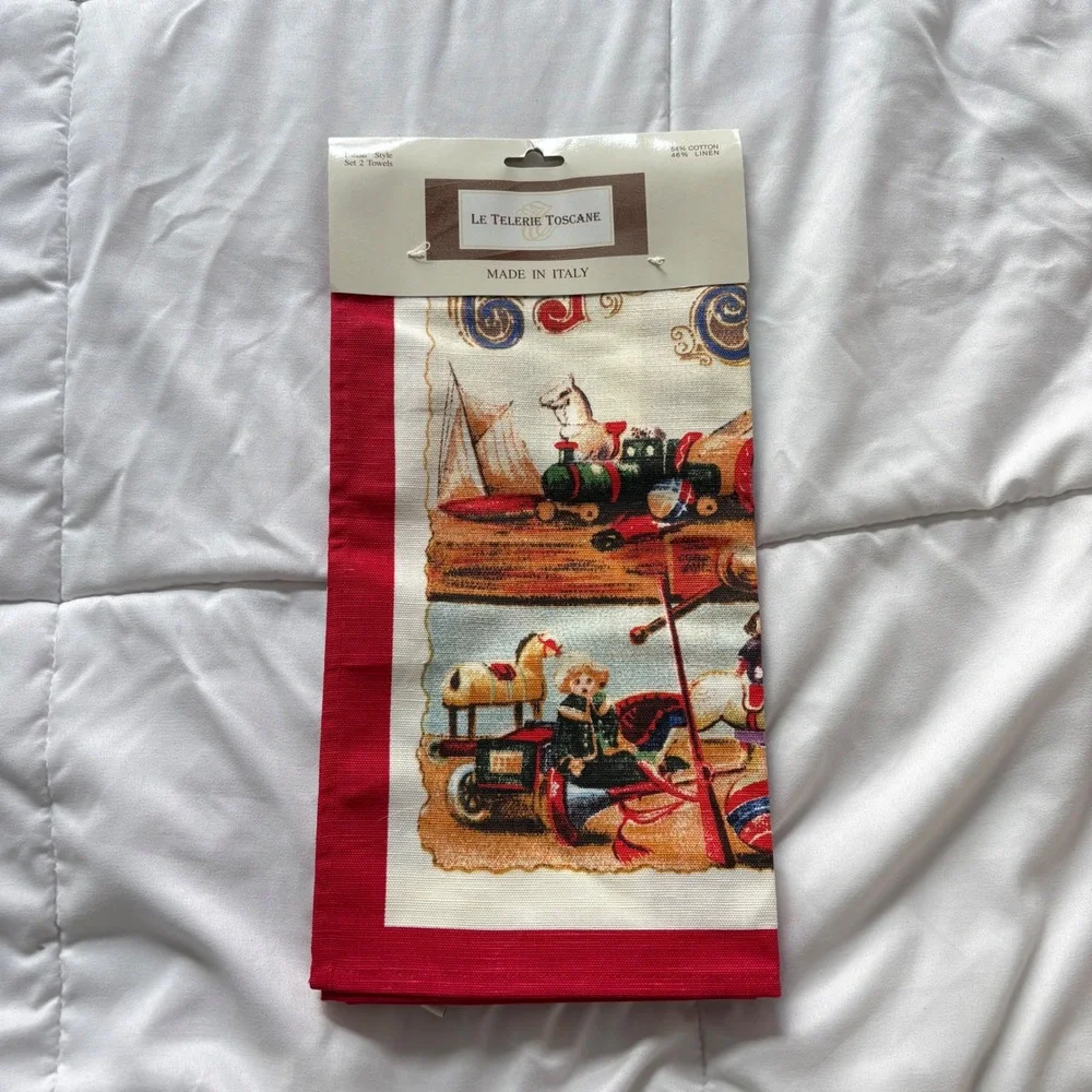 Le Telerie Toscane Italian Cotton Linen Christmas Tea Towels Set of 2 Santa